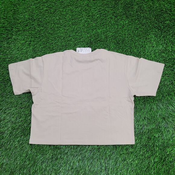 Hello-Kitty Crop-Top Shirt Womens M/L 19x17 Sanrio Spellout Ivory - Picture 2 of 14